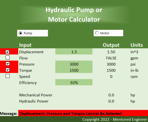 Hydraulic Pump/Motor Calculator